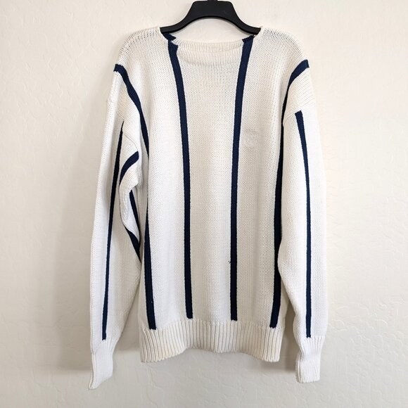 HAMPTON CUP Sweater By Nordstrom Men's L White Blue Striped Knit Preppy Nautical - Picture 1 of 12
